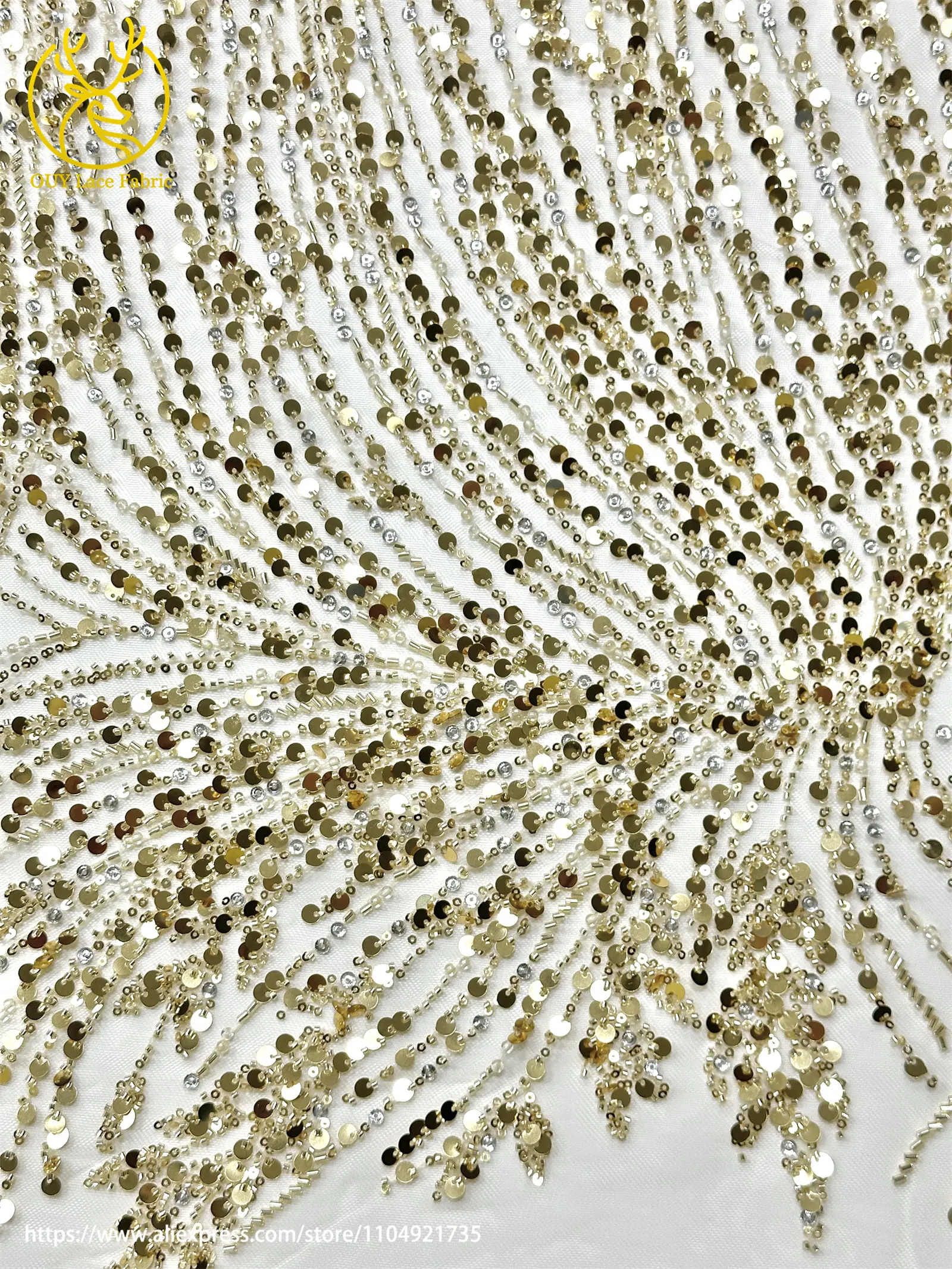 Goldene Afrikanische Pailletten-Perlen-Spitze für Bräutigamkleid 2026 Luxuriöse Französische Nigerianische Bestickte Tüllspitze für Partykleider – Detail 8