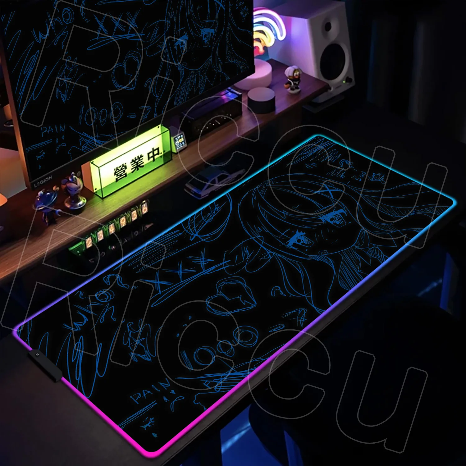 

RGB Mouse Pad Laptop cute Kawaii Graffiti Girl Keyboard Computer Expand Desk Mat PC Accessories Anime XXL Mousepad Table LED Rug