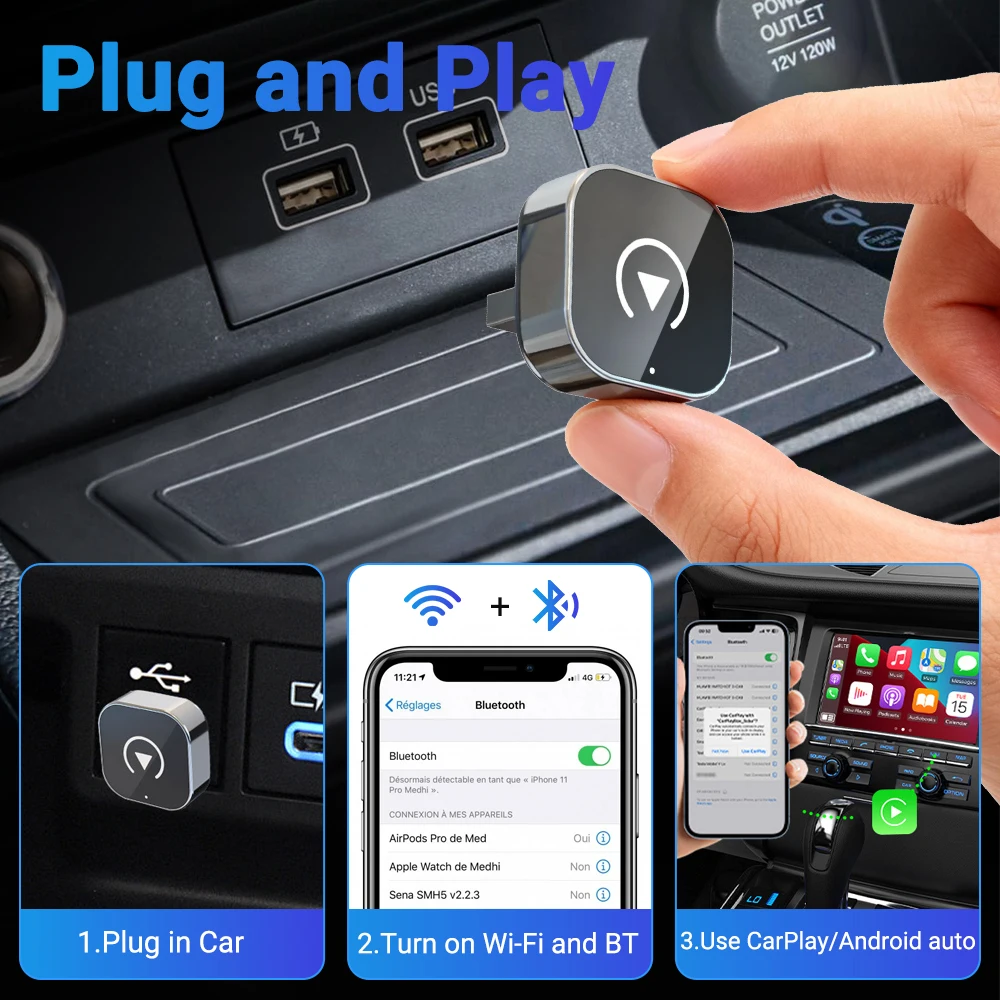 جديد XUDA 2 في 1 محول CarPlay اللاسلكي ومحول Android Auto اللاسلكي، 5Ghz WiFi Type-C/USB Plug Play CarPlay اللاسلكي #5