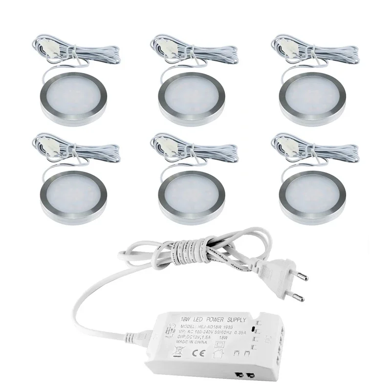 1-6pcs LED Cabinet Light 2W with EU US Power Adapter Indoor Lighting for Under Kitchen Cabinet Home Wardrobe Showcase Lamp Decor