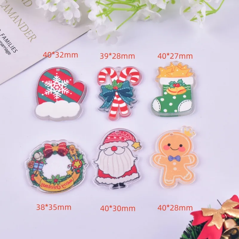 Mix 12pcs 10pcs/pack Fashion Christmas Xmas Sock Sled Acrylic Charms for Earring Necklace Jewelry DIY Making