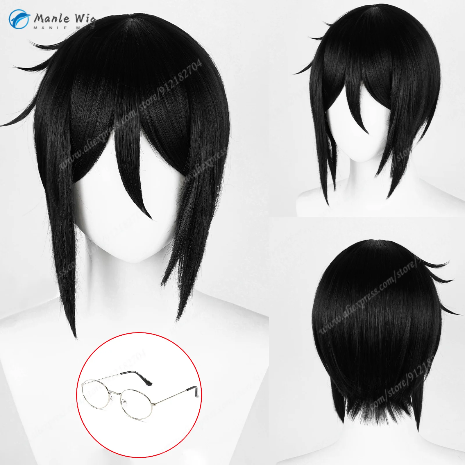 Sebastian Michaelis Cosplay Wig Black 32cm Wigs Cosplay Anime Wig Quality Heat Resistant Synthetic Hair Halloween + Free Wig Cap