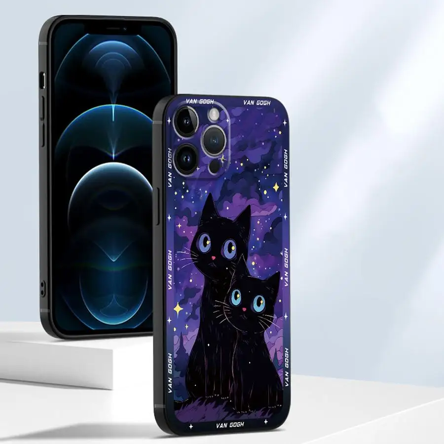 ゴッホアート電話ケース Xiaomi Redmi Note 11S 9S 9 8 7 11 Pro 10S 12S 12 13 Pro 9T 10 8T シェルバンパー ブラック ソフトカバー