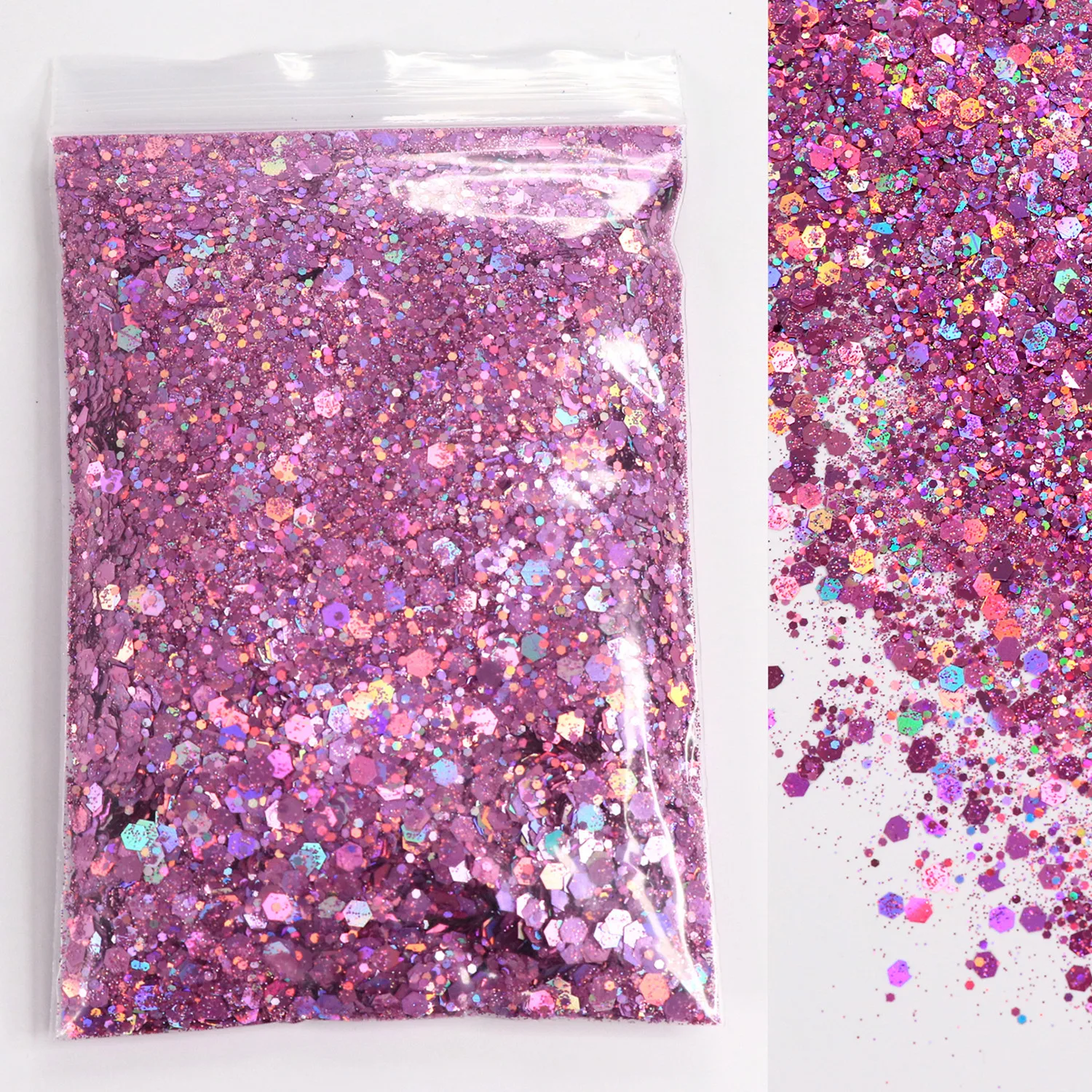 Purpurina holográfica de sirena para decoración de uñas, decoración de copos de manicura, forma láser hexagonal gruesa, 10g por bolsa