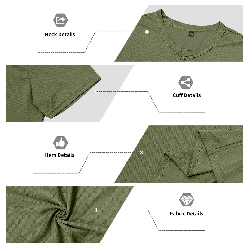 Herren Schnelltrocknendes Eyelet Henry Kurzarm-T-Shirt, Einfarbig mit Rundhalsausschnitt, Sommer Casual Slim Fit Muskel-Gym-Top, 1 Stück – Detail 17
