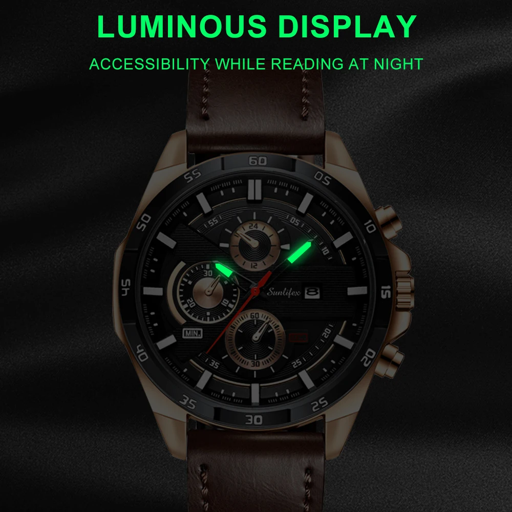 Sunlifex Men's Watch Quartz Leather Strap Sports Fashion Calendar Watch