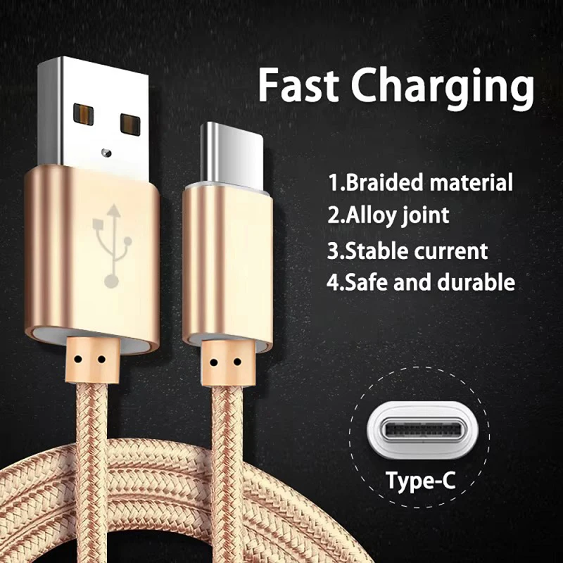 2.4A USB A to Type C Nylon Braided Charger Cable For Samsung Huawei Xiaomi Android Type C Fast Charging USB C Phone Accessories image 2