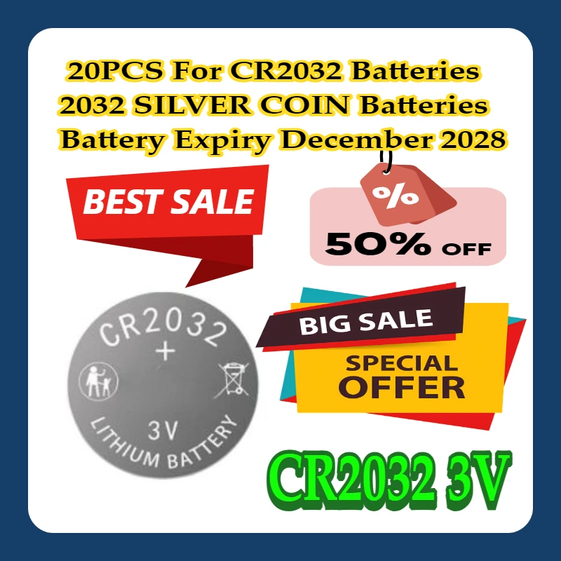 

20PCS For CR2032 Batteries 2032 SILVER COIN Batteries Battery Expiry December 2028