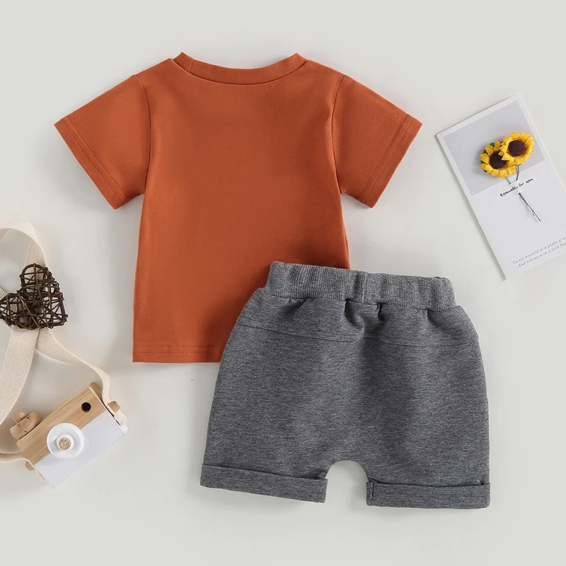 

Toddler Boys Casual Summer Clothing Set with Printed Crew Neck T-Shirts and Elastic Waist Shorts for a Stylish Look