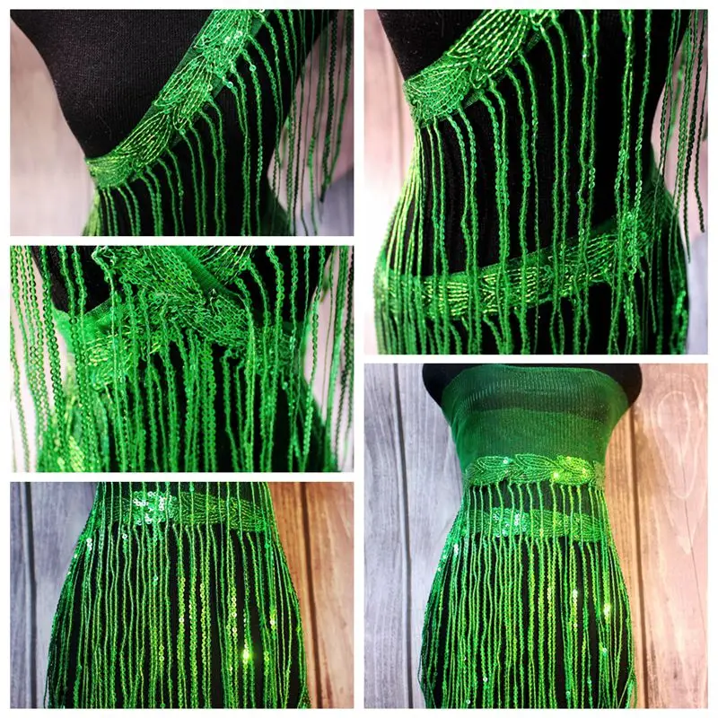Pailletten-Fransenbesatz für Kleider, 1–10 Yard, goldener Glitzer, Quaste, Nähen, dekorative Hochzeitsaccessoires, Spitzenvorhänge, Tanzkleidung – Detail 4