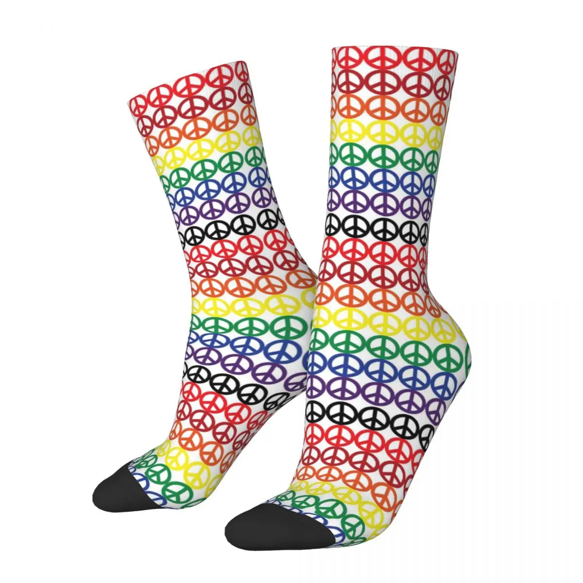 Peace Symbol Print Socks Rainbow Stripes Vintage Stockings Winter Anti Bacterial Ladies Socks High Quality Design Cycling Socks