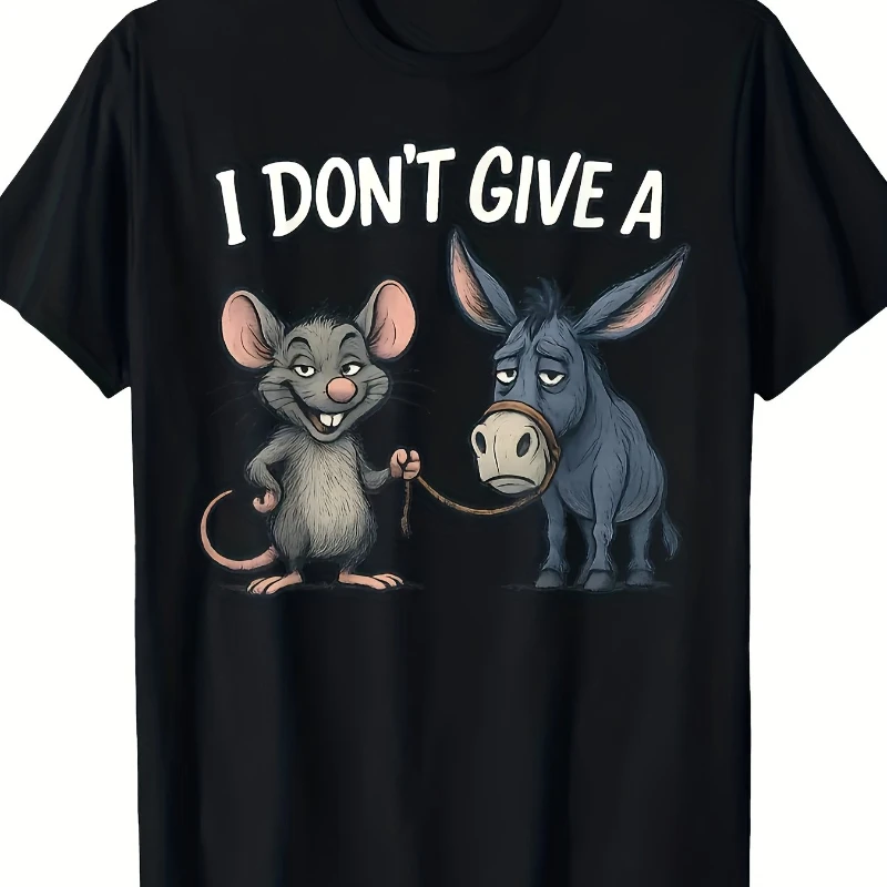 I Don't Care about Humorous Mouse Donkey Jokes; This Satirical Office Themed Round Neck T-shirt Features A Stylish Design