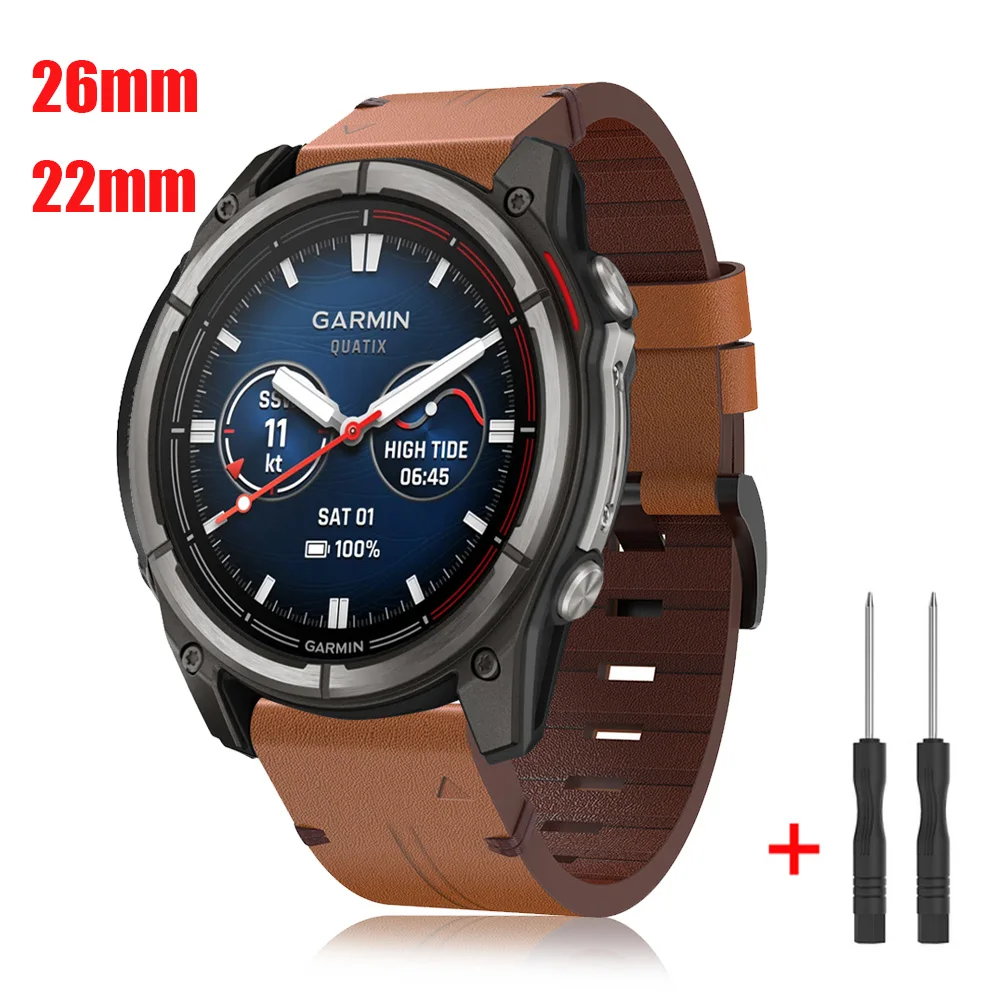 Ремешок QuickFit из натуральной кожи для Garmin Quatix 8 51/Fenix 8 E 7X 7 6X 6 Band Forerunner 970/Instinct 3 2X 22 мм 26 мм Браслеты