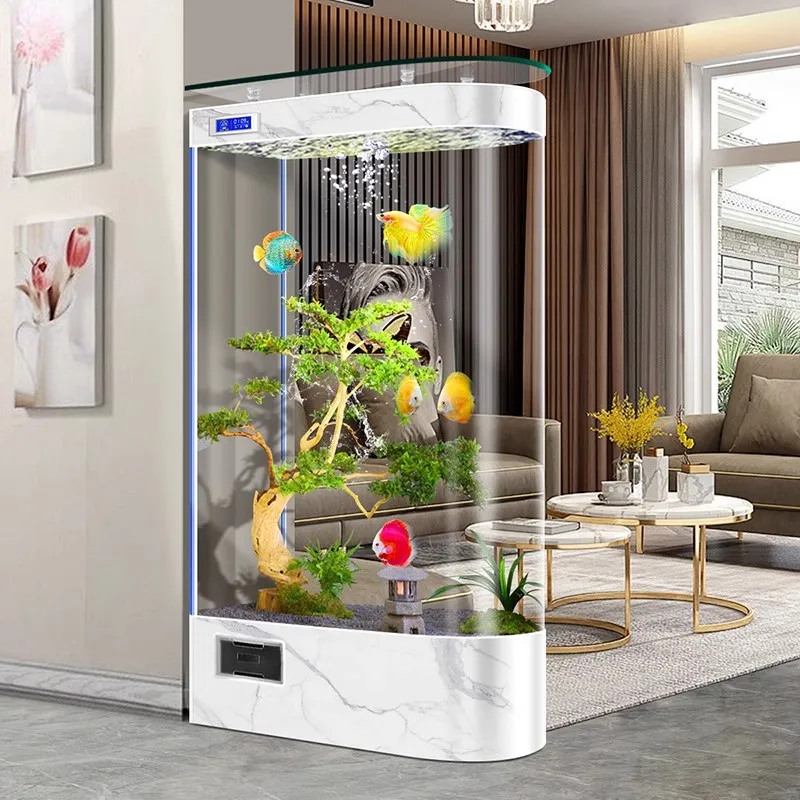 Quick Water Change Aquarium  Fish Tank with Self-cleaning System  Independent Floor-standing Living Room Partition Screen