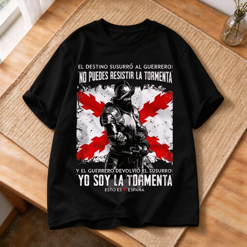 Vintage Spanish Knight Warrior Quote Print T‑Shirt Yo Soy La Tormenta Historical Casual Oversized Unisex Street Top Harajuku