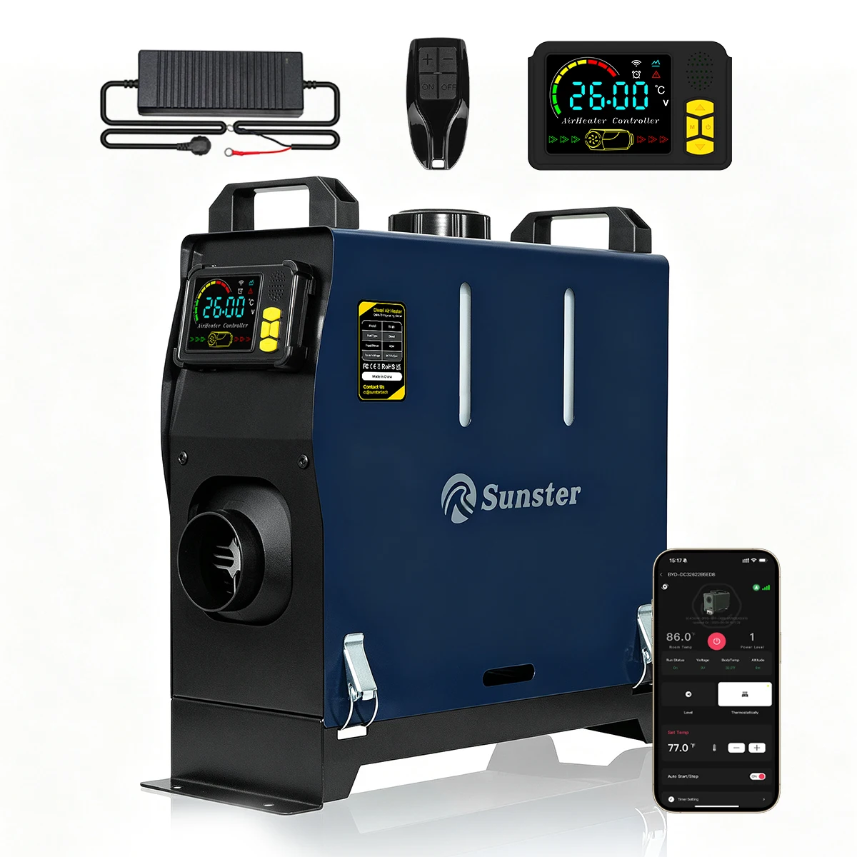 TR B1 2KW, sterowanie za pomocą aplikacji, wyświetlacz LCD, nagrzewnica powietrza na diesle, 12V/24V, wielofunkcyjna, z Bluetooth, cicha nagrzewnica postojowa do samochodu, kampera, łodzi, niskie — 2