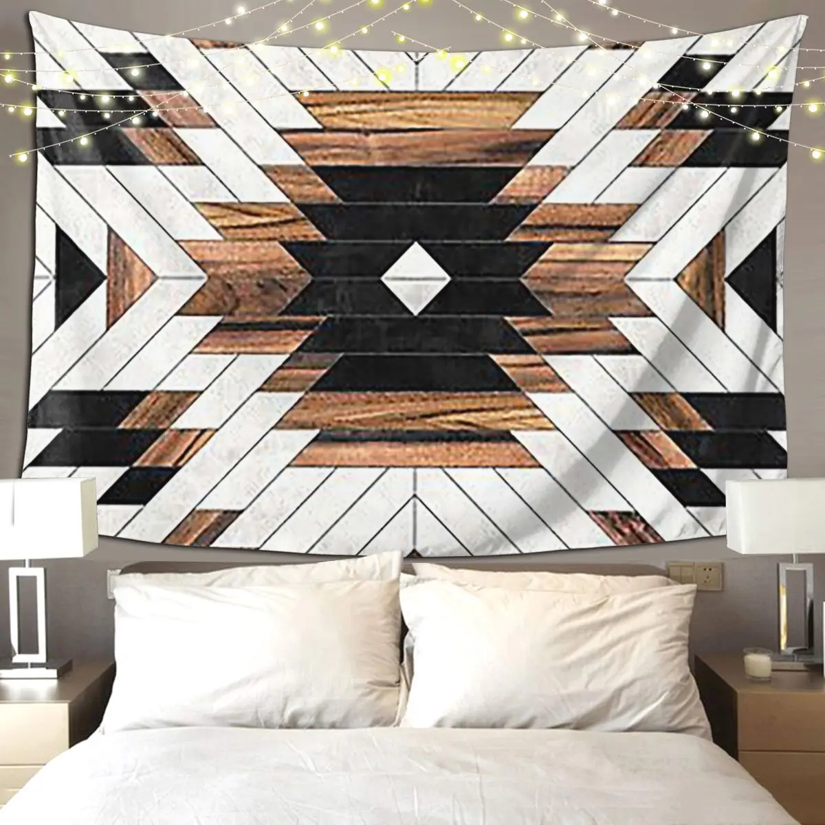 Urban Tribal Pattern No.5 Aztec Concrete And Wood Tapestry Hippie Wall Hanging Aesthetic Home Tapestries Living Room Dorm Room