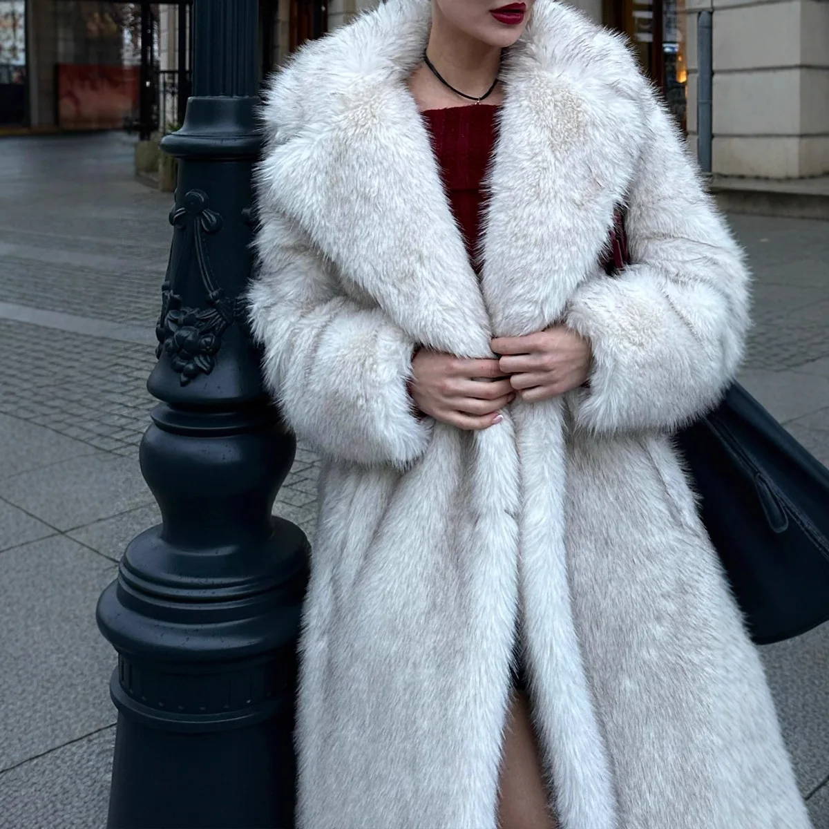 

Thick Warm Y2k Streetwear Jacket Elegant Work Outerwear Autumn Winter Long Coats Women Faux Fur Jackets Turn Down Collar Coat