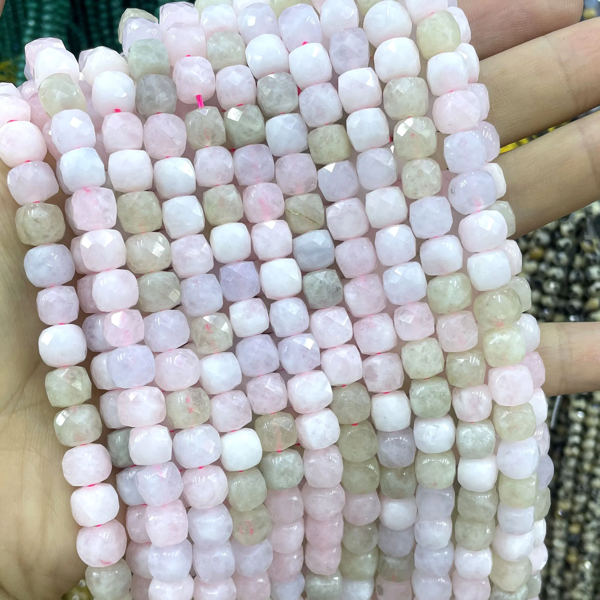 7-8MM Faceted Cube Natural Morganite Chalcedony Stone Loose Square Spacer Bead For Jewelry Making Diy Bracelet Accessories