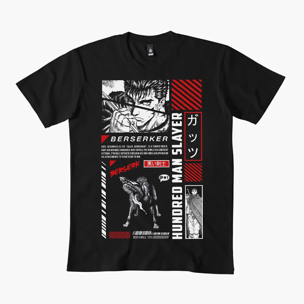 

0325 Guts Berserk Japanese Anime Gift t shirt 100% cotton print clothing Swordsman Manga Graphic Tee Y2K clothes Large size Tops