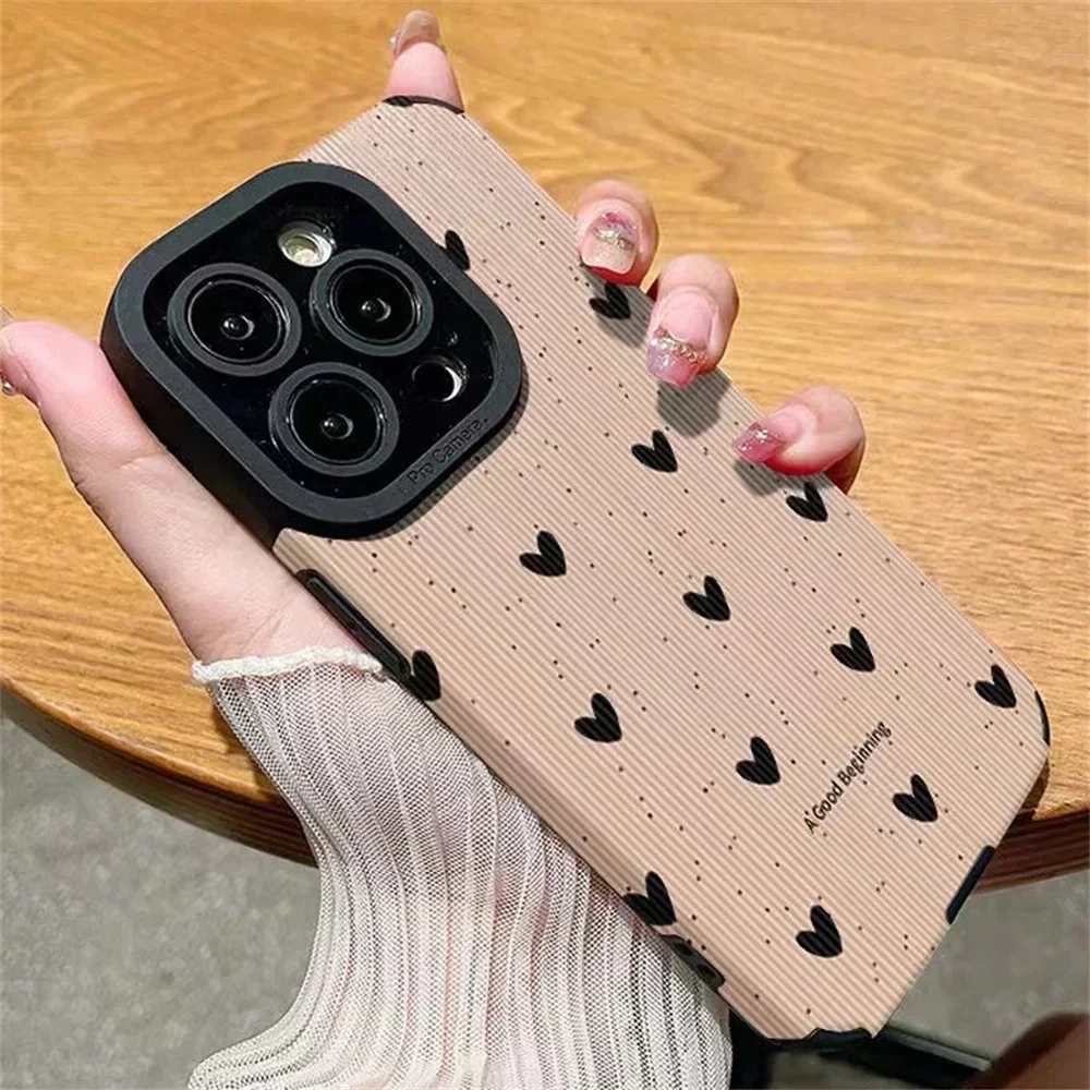 Fashion Little Love Heart Phone Case For iPhone 14 12 15 11 13 Pro Max Mini SE X XS XR 78 Plus Silicone Leather Shockproof Cover