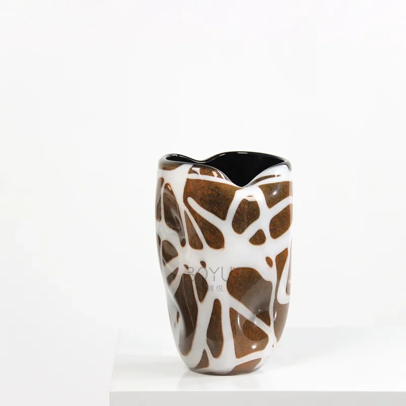 Creative Glass Vase The Brown Stripes Are Geometrically Irregular Flower Vase Flower Arrangement Accessories Terrarium Home Deco