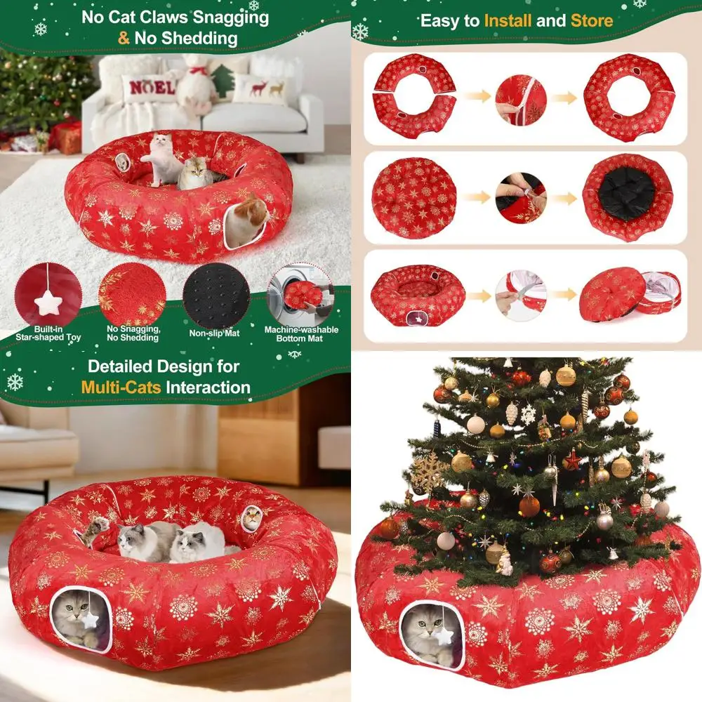 

Очень большая моющаяся мягкая туннельная кровать для кошек, юбка в виде рождественской елки и интерактивная игровая зона для домашних кошек