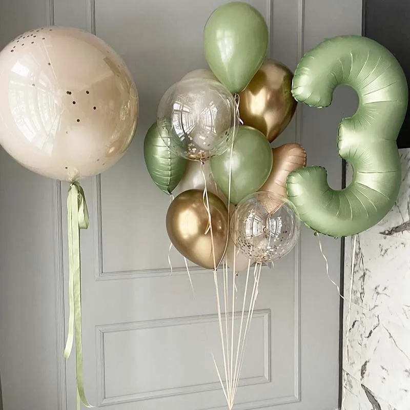 32 Zoll cremefarbene Karamell-Olivgrüne olivgrüne Folienballons 0 1 2 3 4 5 6 7 8 9 Kugeln Hochzeit Geburtstag Party Dekor Babyparty – Detail 15