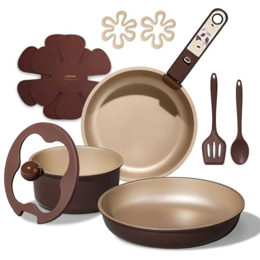 

11pcs Ceramic Cookware Set Pots and Pans Non Stick Induction Kitchen Cookware with Removable Handle RV Dishwasher Oven Safe Bro