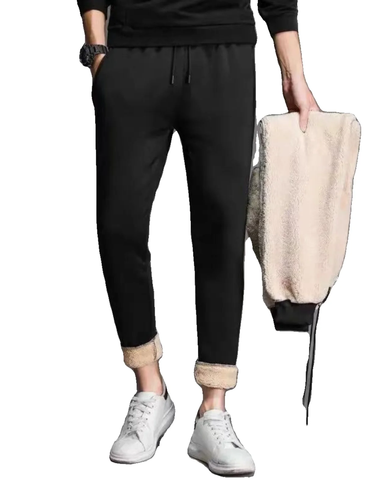 Thiened Fce メンズ カジュアル ロングパンツ 秋冬 ベルベット アウトドアウェア カフ付き スポーツ コットン パンツ 暖かく快適