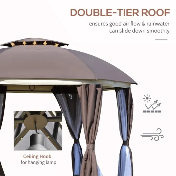 ZK30 144x144 Inch Round Outdoor Gazebo Canopy Tent Beige with Roof Large Heavy Duty Patio Decks Camping Tent Easy Set Up