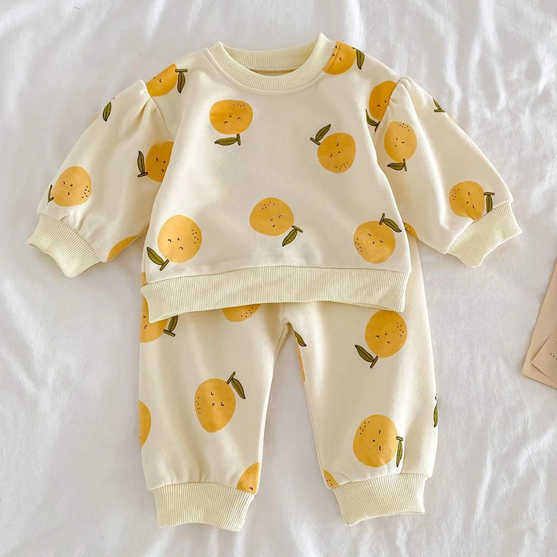 Infant Kids Baby Girls Boys Long Sleeve Fruit Orange Tops + Pants Clothing Sets Baby Girl Boy Children\'s Clothes Suit