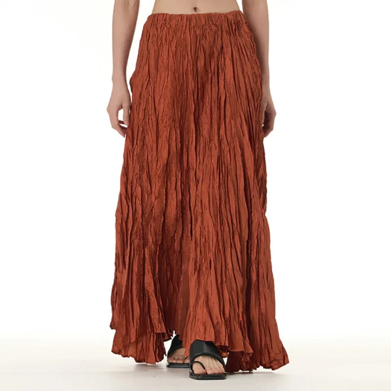 

TFETTERS 2025 Spring Summer New European Style Women Skirt High Elastic Waist Pleated Skirt Simple Elegant Splice Y2k Streetwear