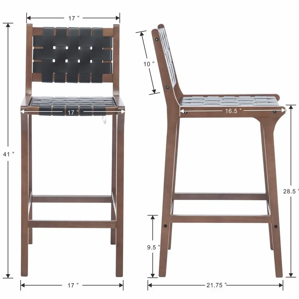 

Bar Stools Set of 4 Modern 28.5 Bar Height Stool with PU Leather Woven Straps Seat amp Open Back Walnut Wood Color Bar Chairs w