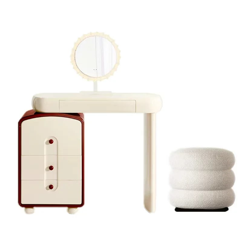 Simple Glossy Vanity Table Dest French Wooden Space Saving Makeup Vanity Desk Light Mirror Tavolo Trucco Furnitures For Bedroom