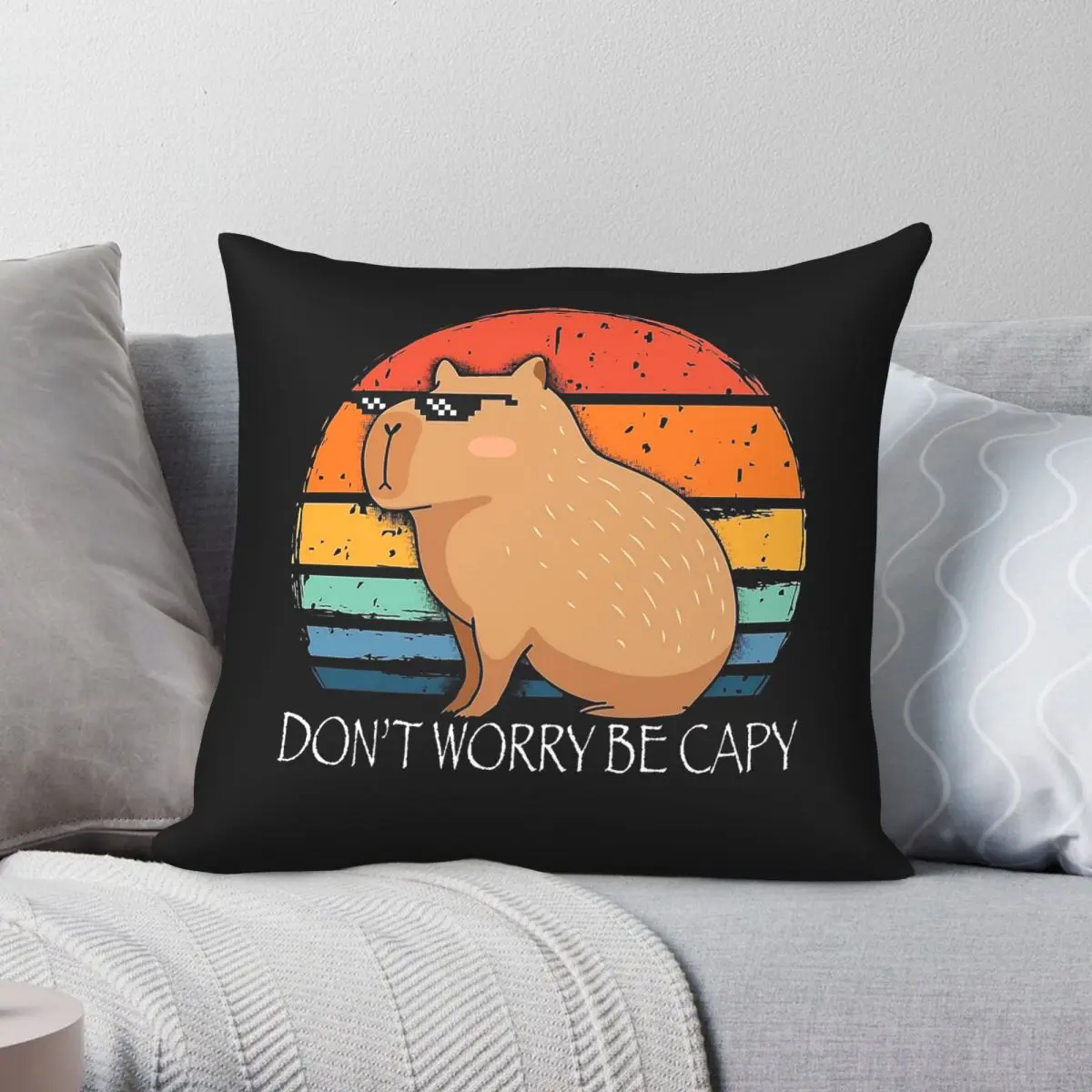 Capybara Don't Worry Be Capy Pillowcase Polyester Linen Velvet Pattern Zip Decor Home Cushion Cover