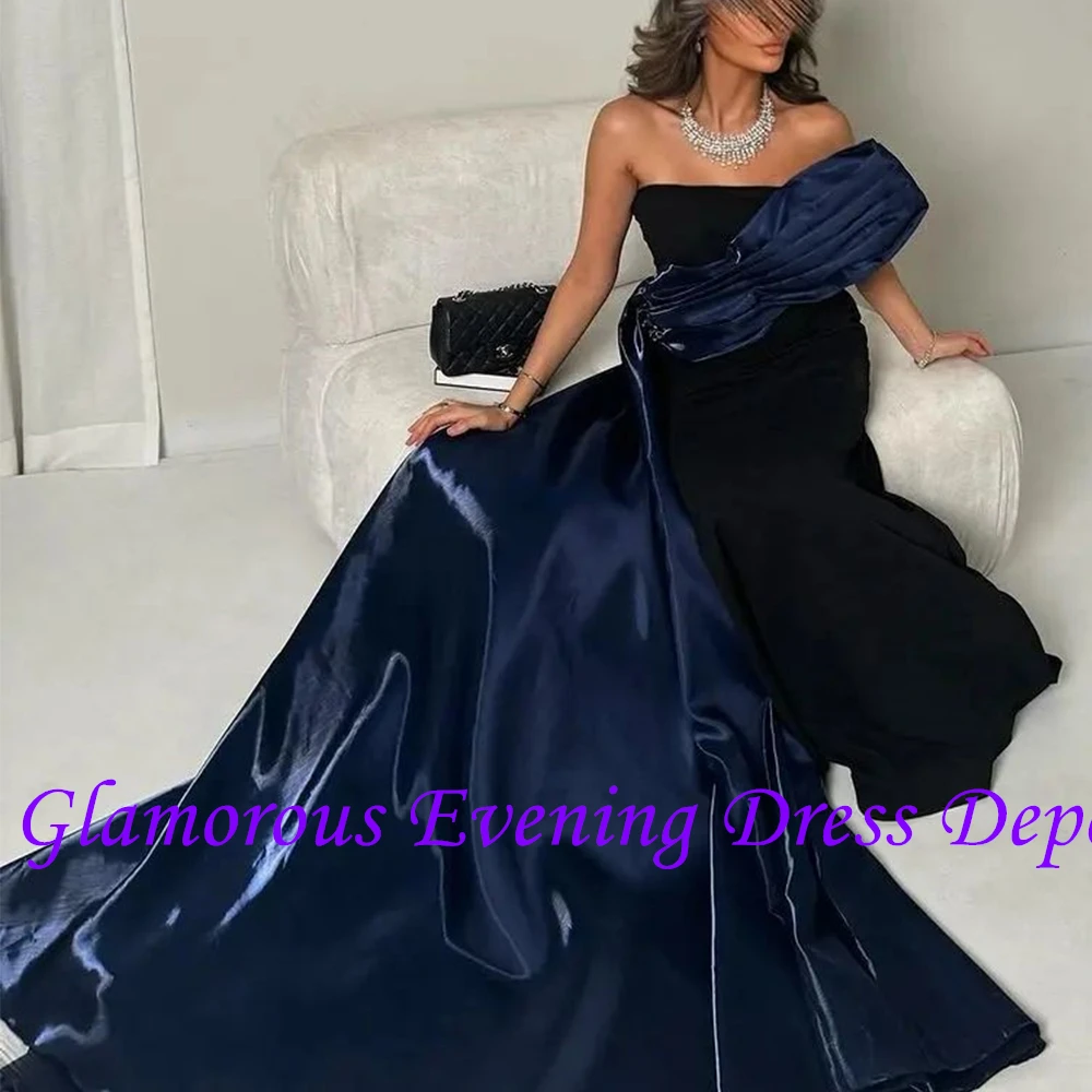 Personalizado clássico painel trem sem alças vestido de noite temperamento cetim plissados tamanho personalizado vestido de festa vestidos para mujer