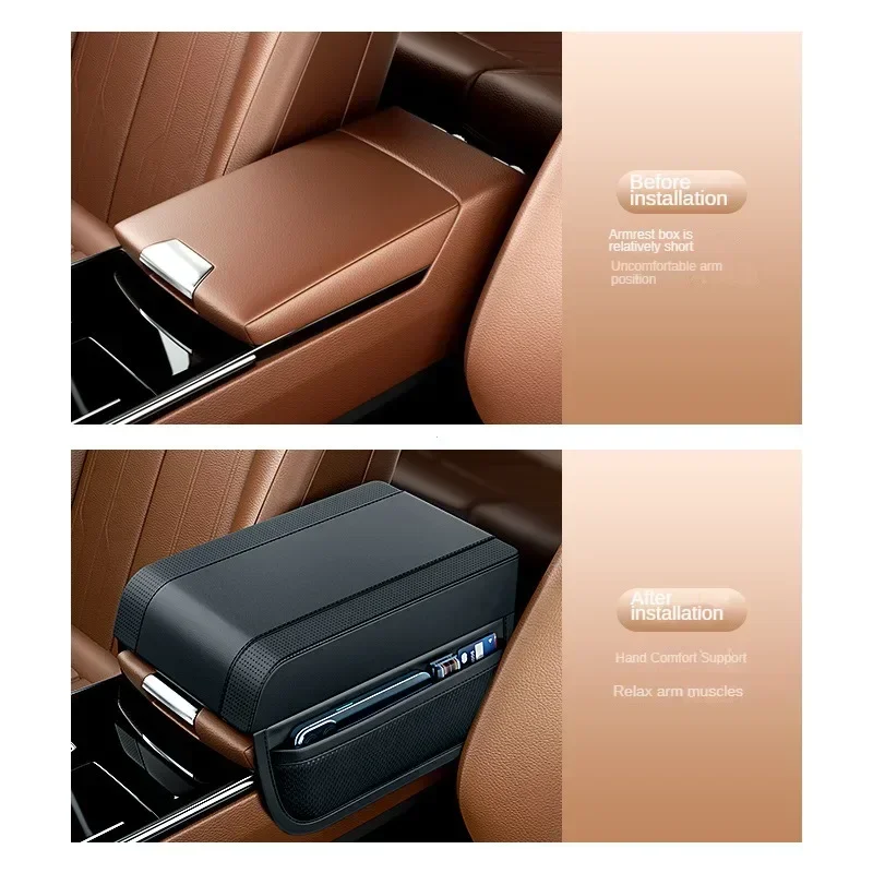 Car Armrest Box Height Pad Universal Leather Armrest Cushion with Pocket Central Memory Cotton Elbow Support Armrest Storage