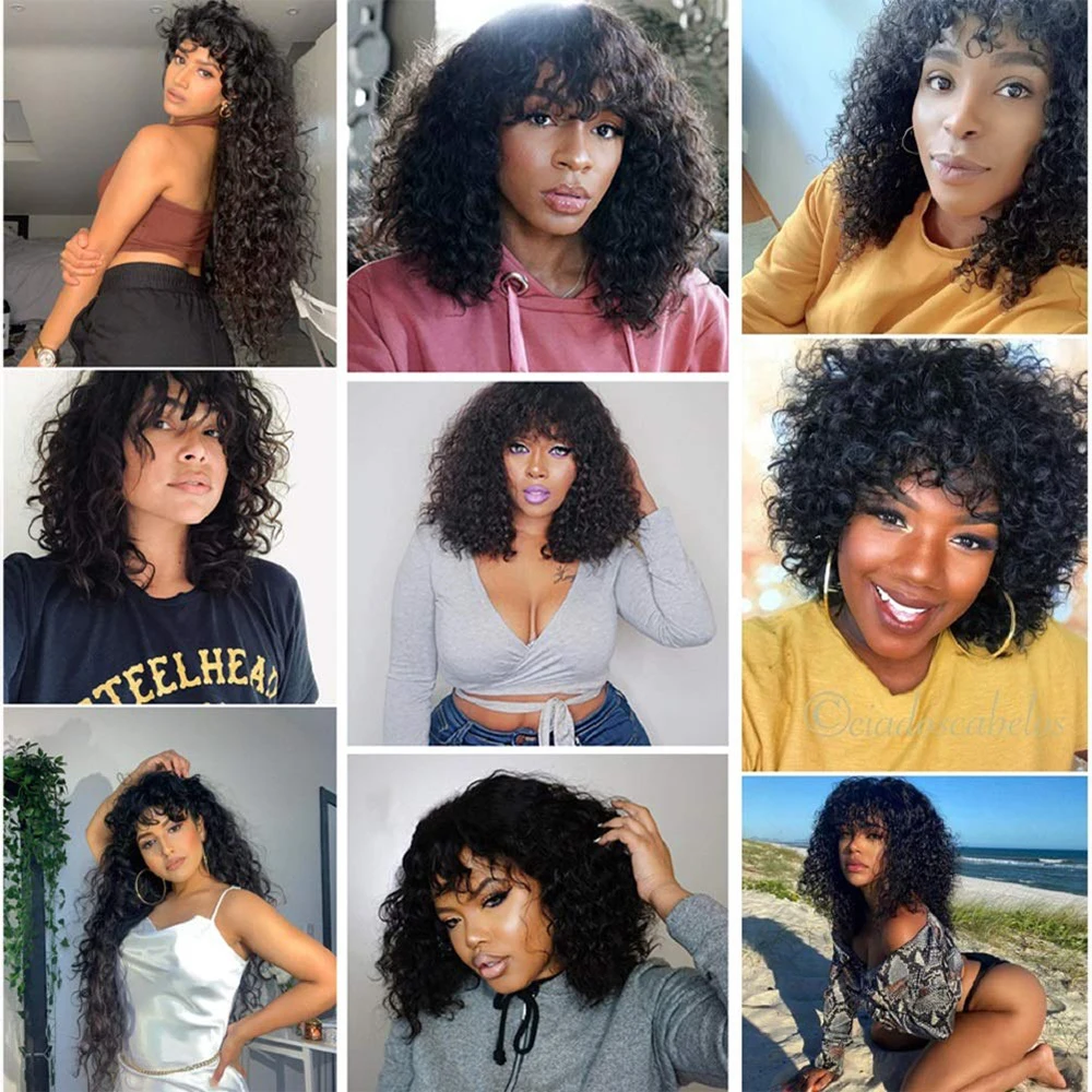 Water Wave Wig With Bangs Human Hair Wigs with Bang Wig 180 Density Brazilian Water Wave Wigs Machine Made Wig