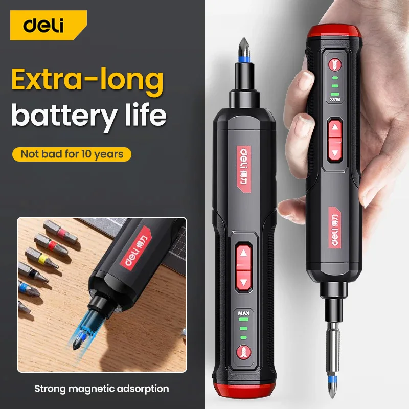 

Набор электрических отверток Deli, перезаряжаемый через USB, 2000 мАч, регулировочная дрель, многофункциональный набор инструментов для разборки крутящего момента