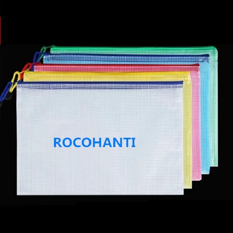 50pcs Custom Colorful PVC Plastic Envelope Document Bag A3 A4 A5 B5 Zipper Closure Mesh Folder Zip File Bag with LOGO Printed