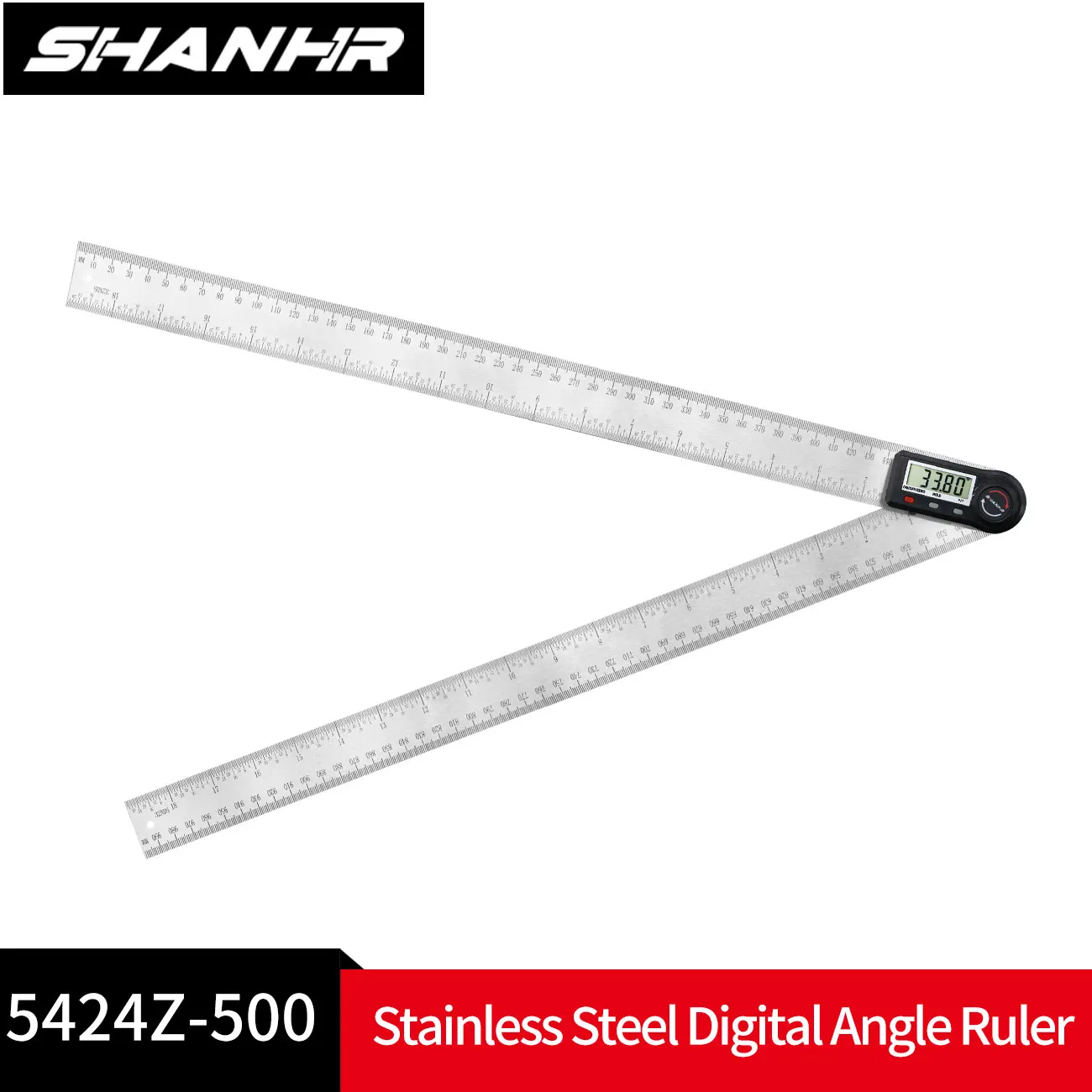 SHANHR Stainless Steel Digital Angle Ruler Protractor 20Inch 500mm,Precision Angle Measurement Tool for Construction Woodworking