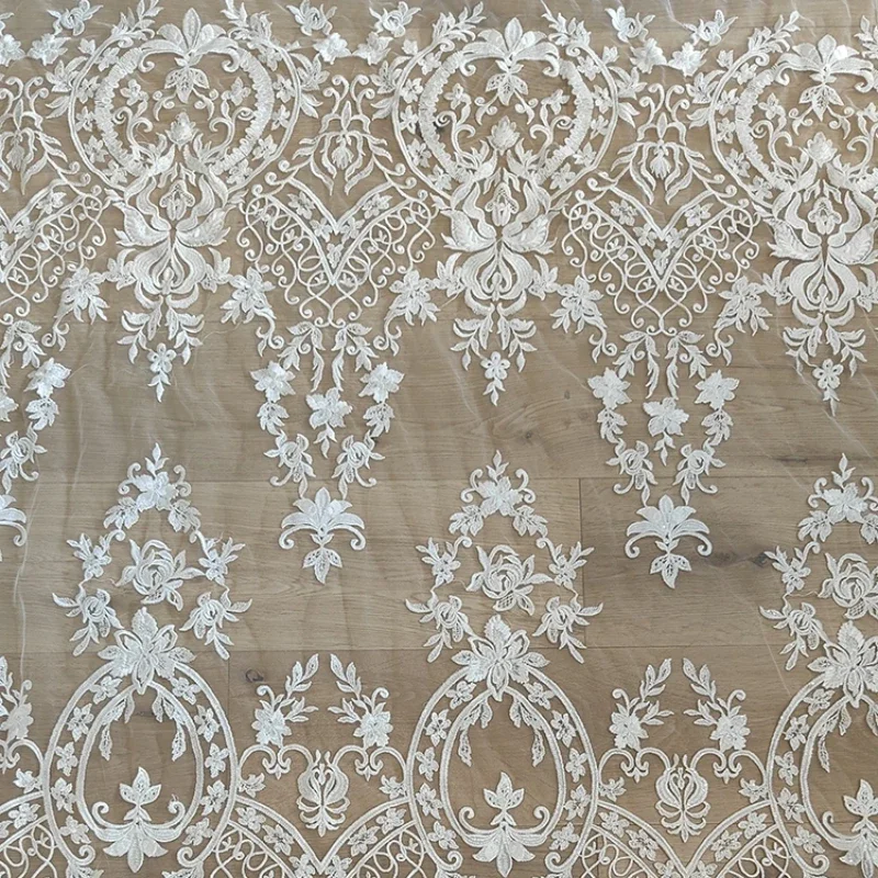 White Embroidered Mesh Wedding Dress Handmade DIY High-end Fashion Clothing Accessories Lace Fabric