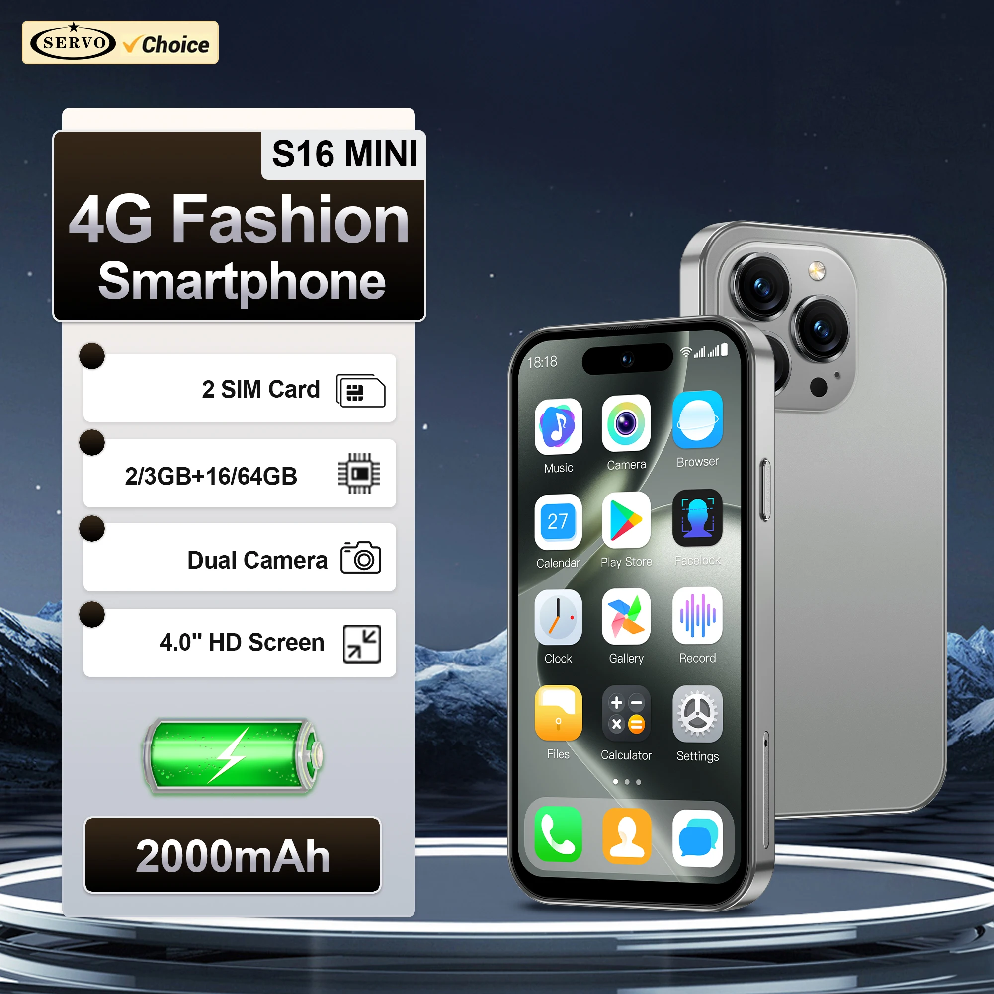 SERVO S16 Mini 4G Network Small Smartphone 2 SIM Standby Android 12.0 System Play Store WiFi GPS 4.0