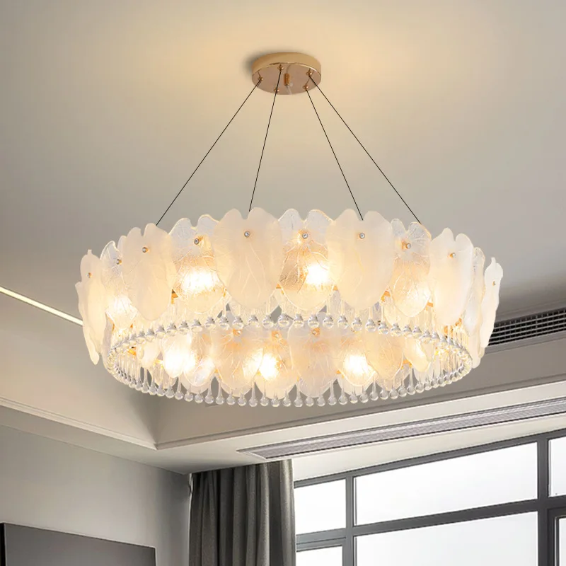 

Modern Cream Wind Ring Feather Type Bedroom Chandelier Exquisite Popular Villa Living Room Glass Pendant Light