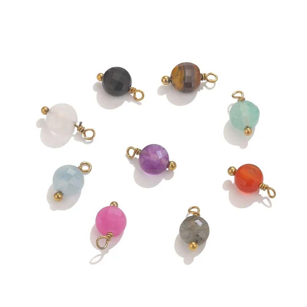 10pcs Natural Stone Round Small Charms For Earring Makings Findings Stainless Steel Needles DIY Jewelry Charms Supplies Parts