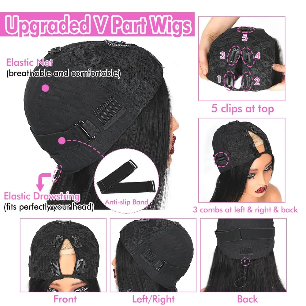 مستقيم الخامس جزء خصلات الشعر المستعار الإنسان أسود طبيعي 30 بوصة الخامس جزء شعر مستعار شعر الإنسان غلويليس ارتداء والذهاب للنساء السود كثافة 200% #2