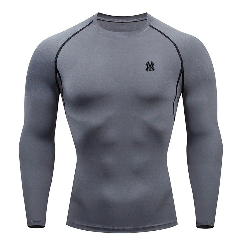 Men's Compression Long Sleeve Shirt Black Fitness T-shirt Male Running Quick Drying Gym Top Sun Protection Sports Base Layer