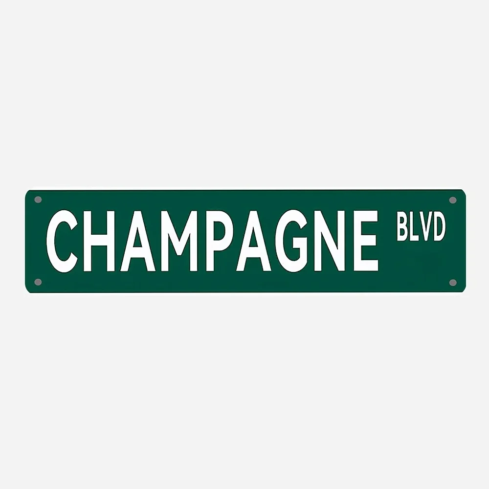 Vintage Champagne Blvd Metal Sign - Retro Aluminum Wall Decor, 10.16cm x 43.18cm | Classic Bar Accent for Man Cave, No Electrici