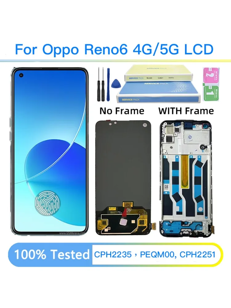 6.43" AMOLED Wyświetlacz LCD z panelem dotykowym i digitizerem do OPPO Reno6 4G CPH2235 oraz Oppo Reno 6 5G PEQM00, CPH2251 — zdjęcie produktu 6